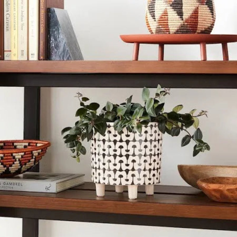Black & White Round 8" Stoneware Footed Planter